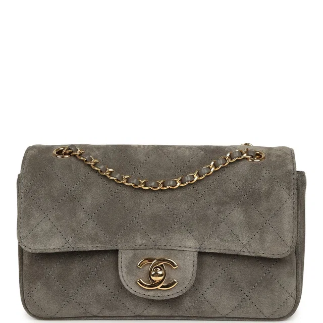 Chanel Mini "Souplissimo" Flap Bag Dark Grey Suede Gold Hardware in Grey Suede from Madison Avenue Couture