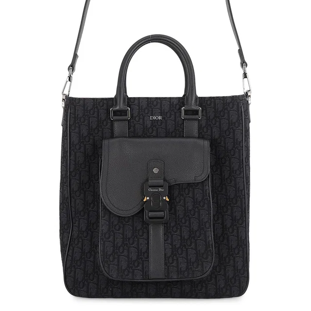 Dior Oblique Jacquard Saddle Tote Bag (2-Way Bag) Black1ADSH241YKS_H03E Canvas Leather in Canvas from GALLERY RARE