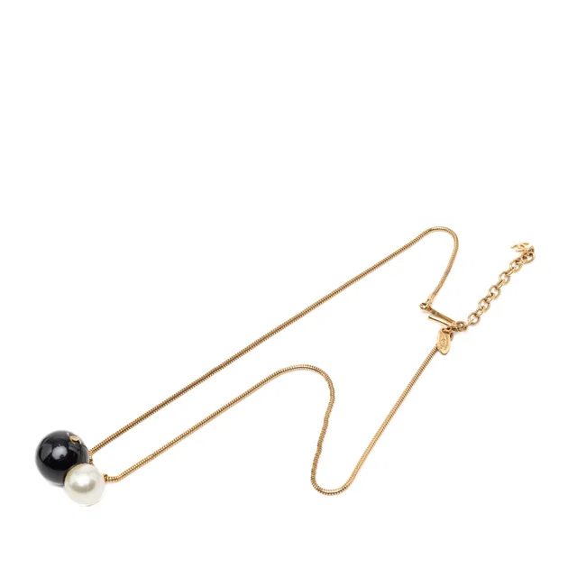 Gold Chanel CC Gold Plated Faux Pearl Pendant Necklace in Gold from Designer Revival