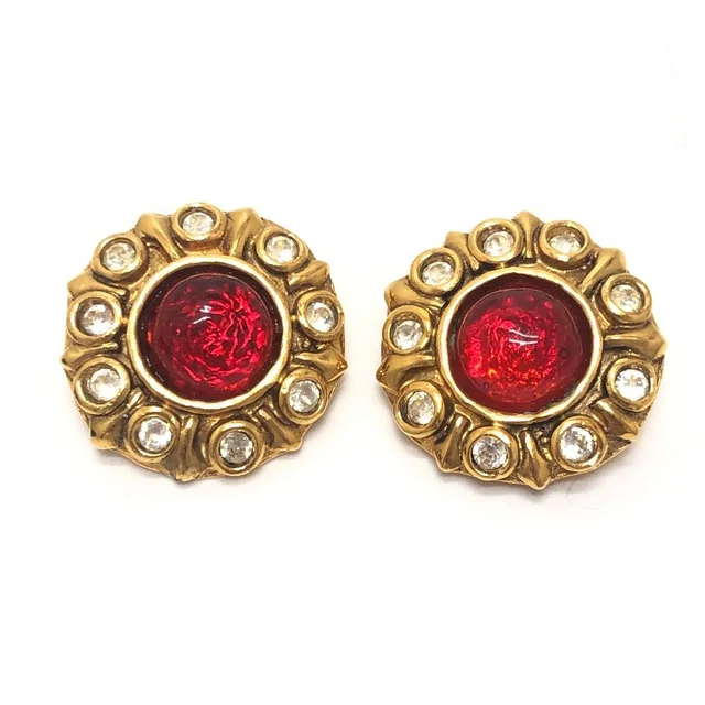 Chanel Earrings Gripoix Rhinestone Metal Gold in Gold from The Reluxe