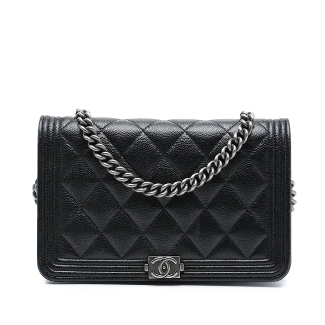 Black Chanel Quilted Caviar Boy Wallet on Chain Crossbody Bag in Black Caviar leather from Designer Revival