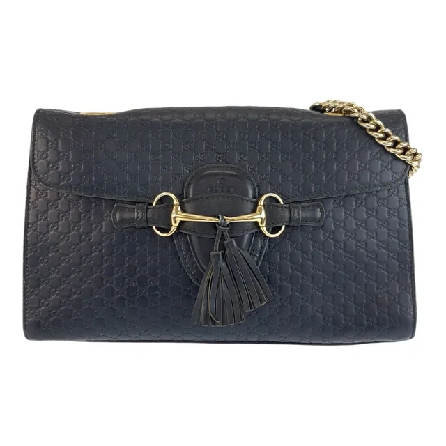 Gucci Micro Guccissima Emily Horsebit Navy Gold Chain Shoulder Bag in Navy Leather from The Reluxe