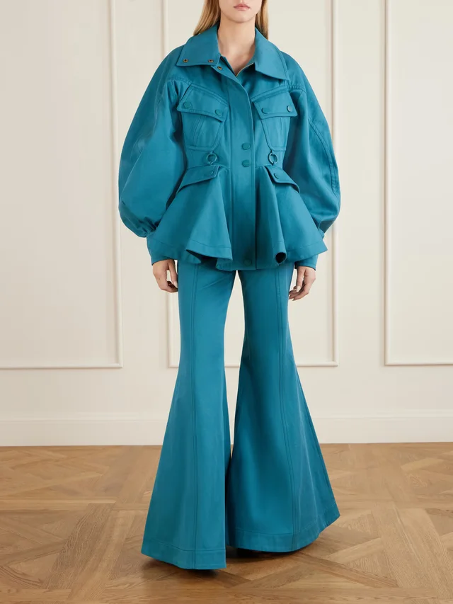 ZIMMERMANN Luna cotton-drill flared pants in Blue, photo 2 of 2 from NET-A-PORTER (Canada)