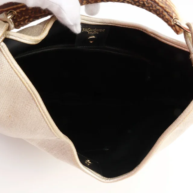 Saint Laurent Mombasa Handbag - Beige in Beige Canvas from VINTAGE QOO TOKYO, photo 6 of 16