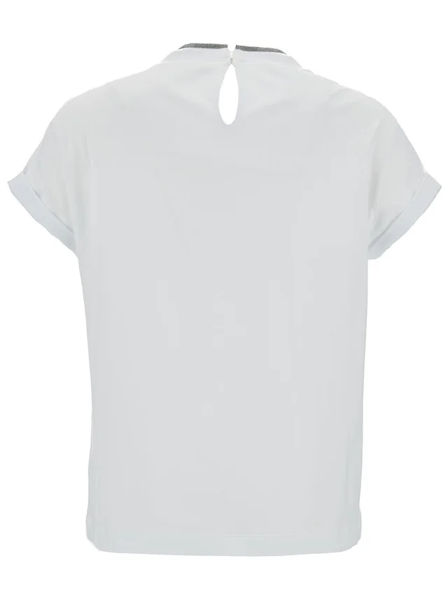 Brunello cucinelli T-Shirt with Monile Detail in White Cotton for Women in White 95% Cotton 5% Elastane, photo 4 of 6 from Gaudenzi Boutique