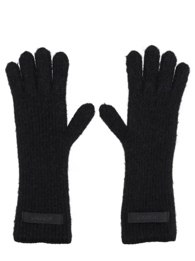 Jacquemus Logo Alpaca Wool Gloves — Black in Black Wool from HEWI