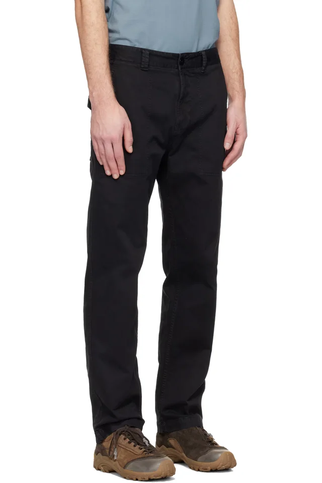 Stone Island Black 3100003 Organic Cotton Stretch Broken Twill Trousers, photo 2 of 4 from SSENSE