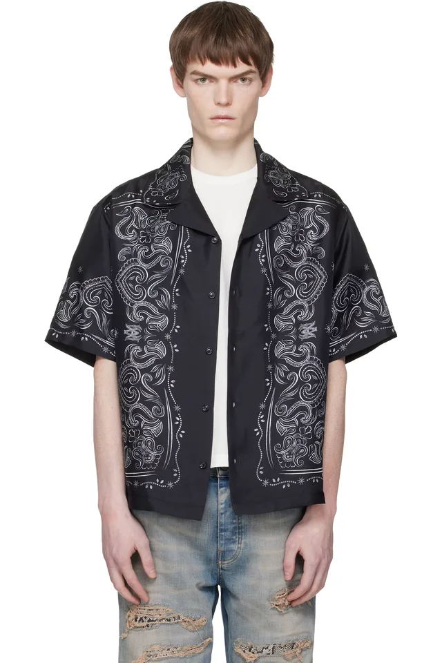 AMIRI Black Bandana Paint Oversized Bowling Shirt, image 1 of 1 from SSENSE