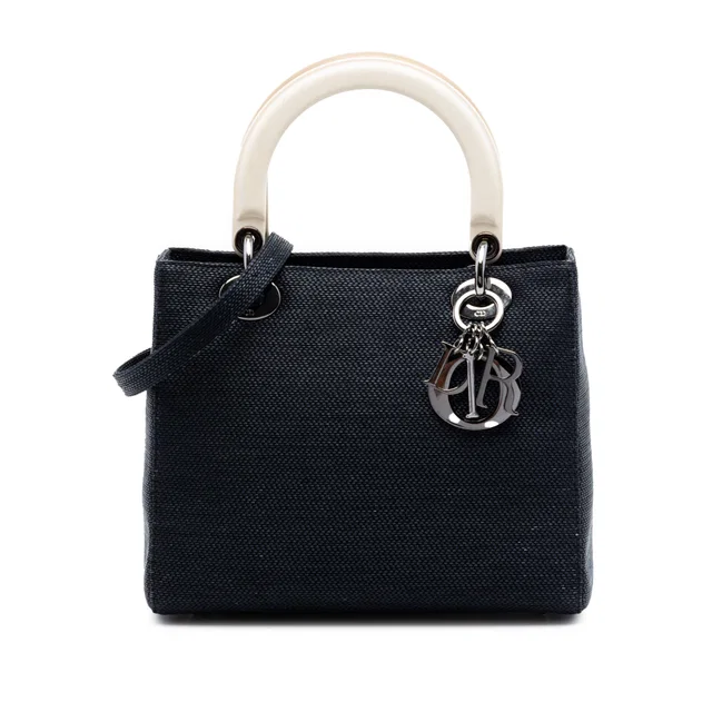 Blue Dior Medium Nylon Lady Dior Satchel in Blue Nylon from Designer Revival