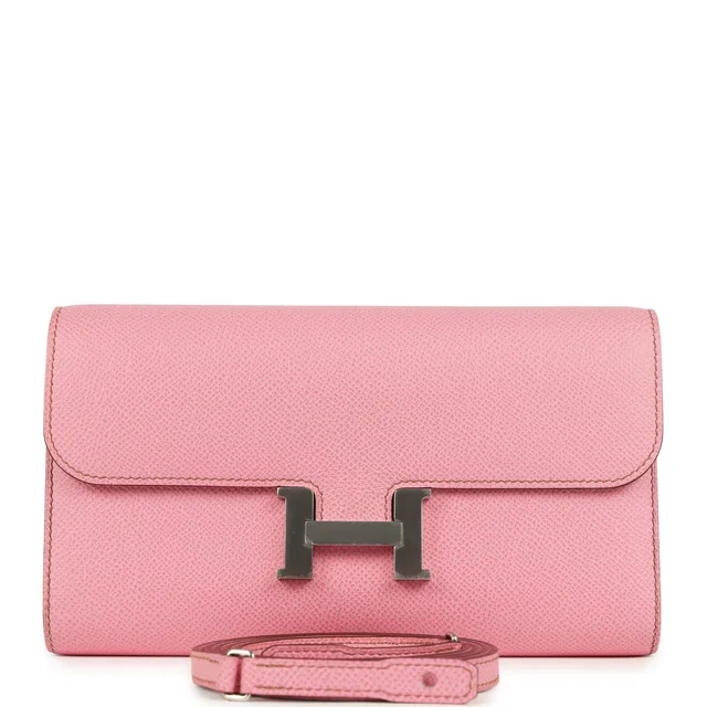 Hermès Constance Wallet To Go Bubblegum Epsom Palladium Hardware in Epsom leather from Madison Avenue Couture