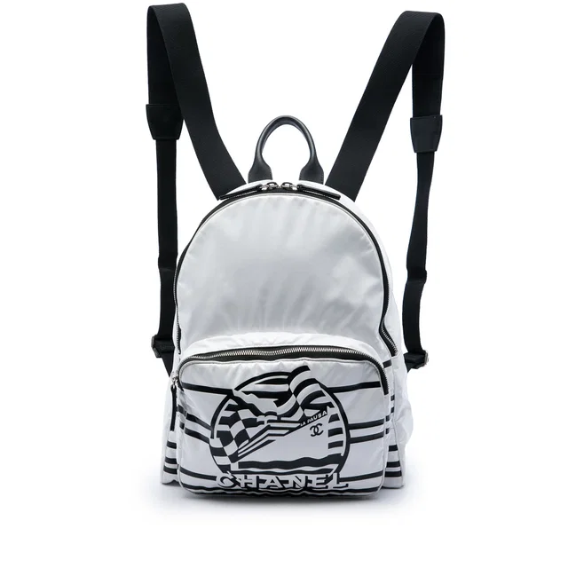 White Chanel Vinyl La Pausa Bay Backpack in White Leather from Designer Revival