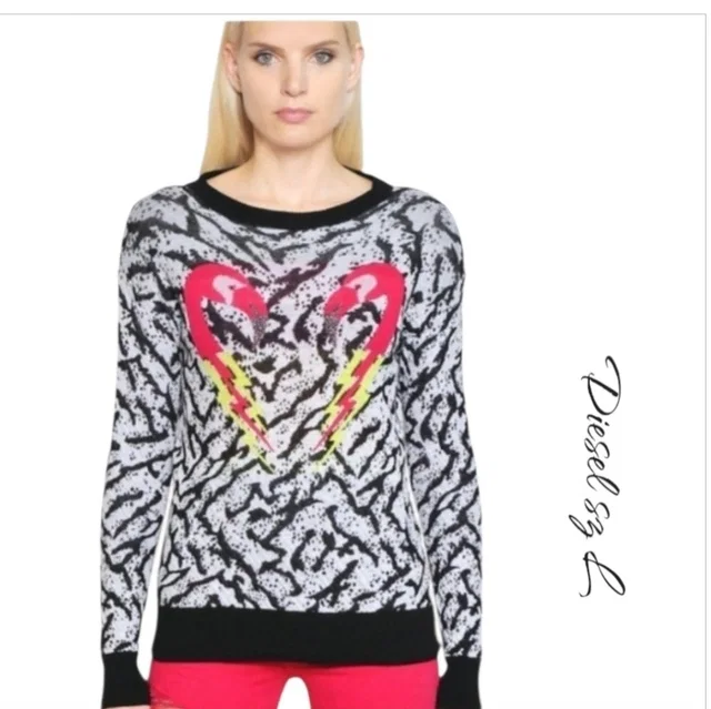 Diesel K-Flaming Flamingo Graphic Knit Sweater Unisex L Black Grey in white|black from Poshmark