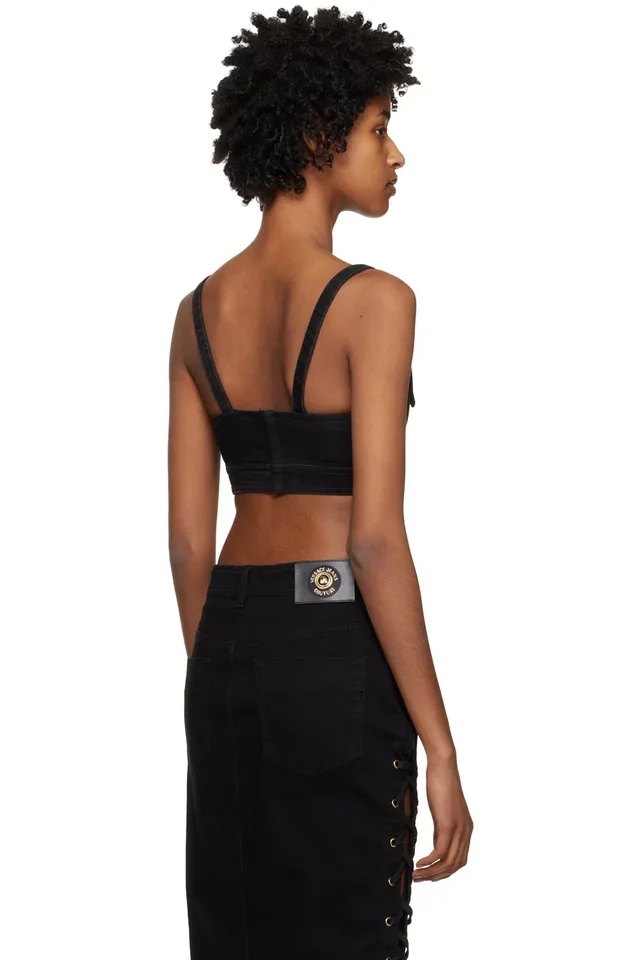 Versace Jeans Couture Black Crop Denim Tank Top, photo 3 of 3 from SSENSE