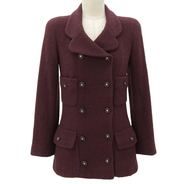 Chanel CC mark button double-breasted jacket, Bordeaux in Burgundy from VINTAGE QOO TOKYO