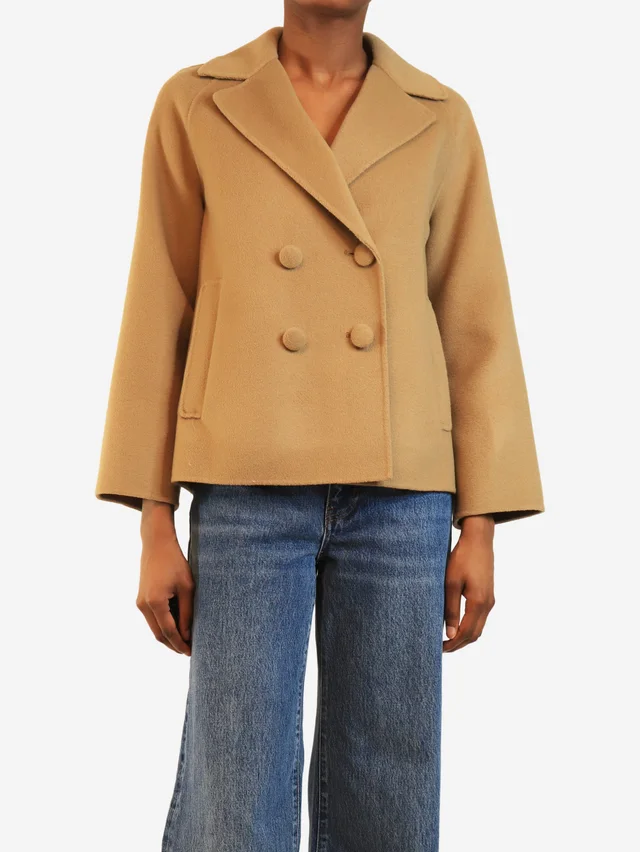 Max Mara Camel double-breasted wool peacoat - size UK 2 in Brown Wool from Sign of the Times