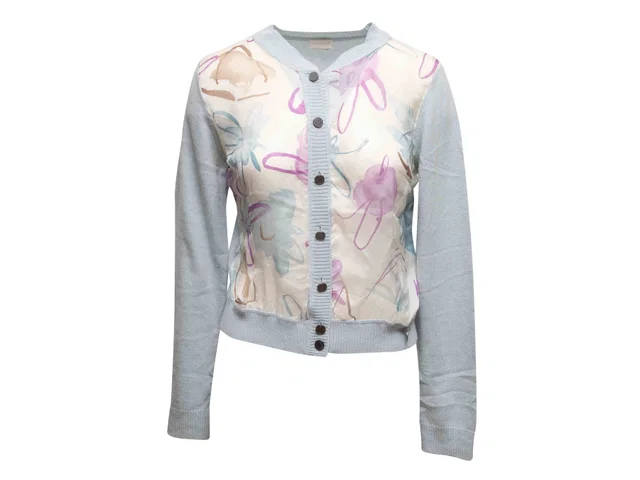 Light Blue & Multicolor Valentino Wool-Blend Floral Cardigan Size US S in Blue Wool from Designer Revival