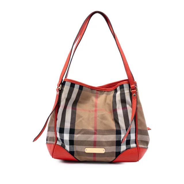 Brown Burberry Small House Check Canvas Bridle Canterbury Tote in Brown Canvas from Designer Revival