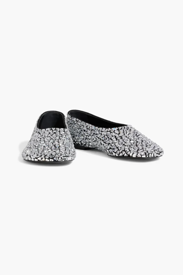 Proenza Schouler Giove Crystal-Embellished Leather Ballet Flats in Black, photo 2 of 4 from THE OUTNET