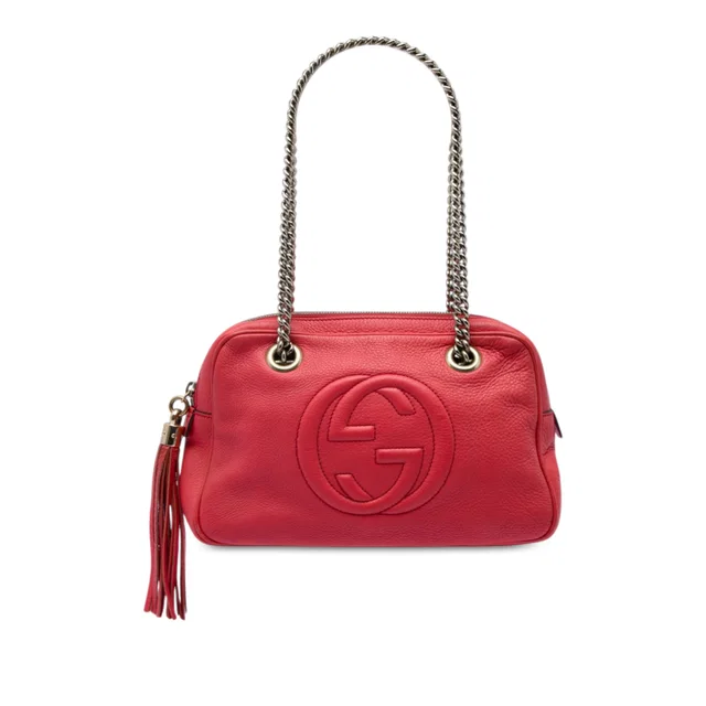 Red Gucci Calfskin Soho Chain Zip Shoulder Bag in Red Calfskin from Designer Revival