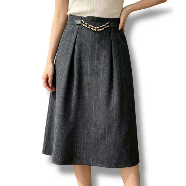 Celine Skirt Chain Wool Gray in Grey Wool from The Reluxe