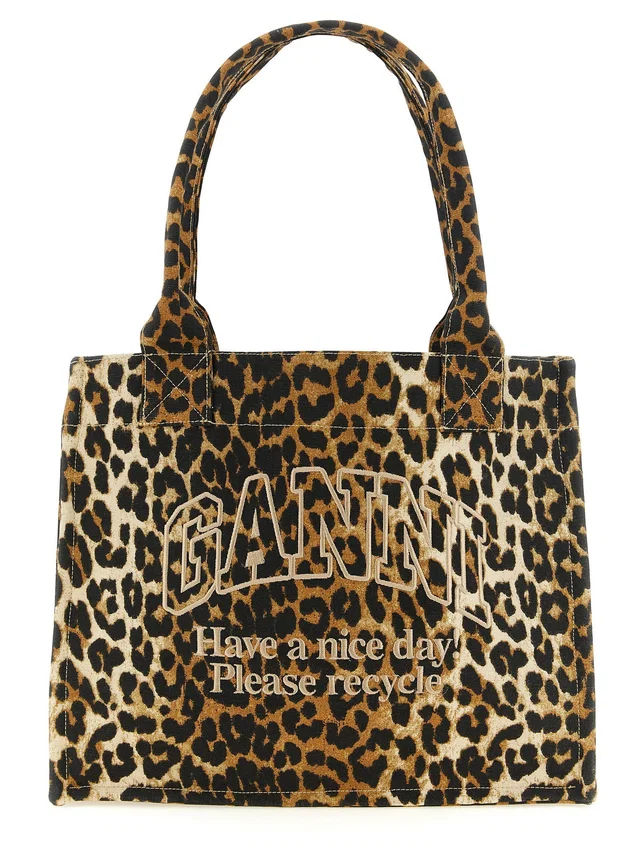 GANNI Leopard Tote Bag — Brown Recycled Cotton Canvas in Brown Canvas from HEWI
