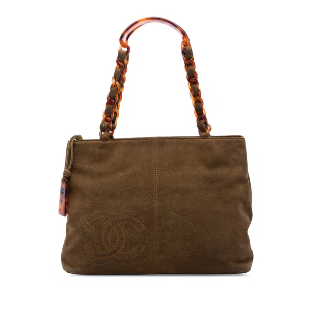 Brown Chanel CC Suede Tortoise Chain Tote in Brown Suede from Designer Revival