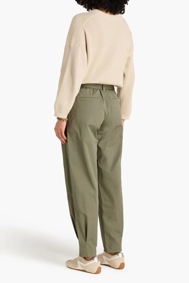 Brunello Cucinelli Belted Stretch-Cotton Twill Tapered Pants in Ivory, photo 7 of 8 from THE OUTNET