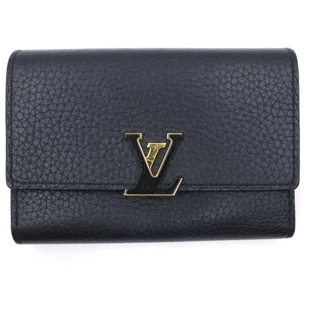 Louis Vuitton Lutefeuille Capucines Compact Wallet Trifold Black Leather Gold in Black Leather from The Reluxe