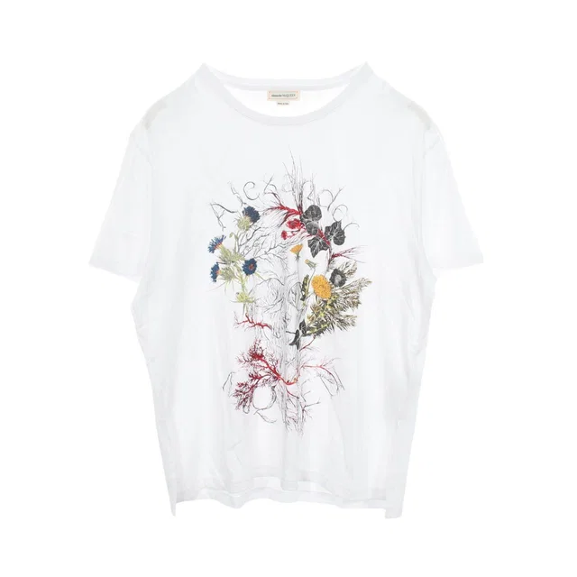 Alexander McQueen Glowing Botanical Skull Cotton T Shirt from LuxUness