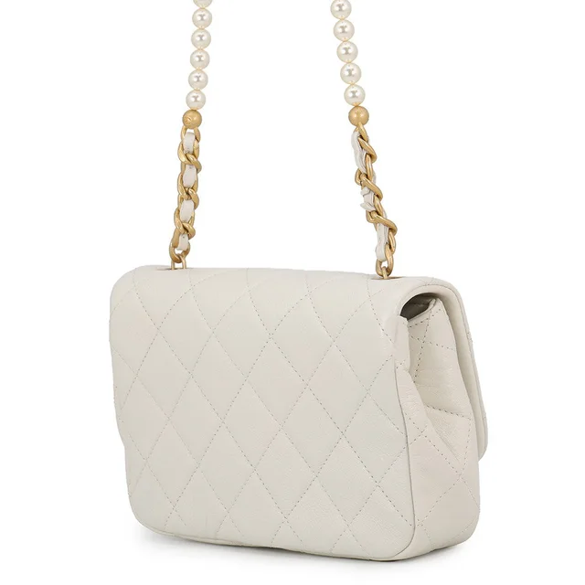 Chanel Mini Matelasse Pearl Chain White Lambskin in White Lambskin from GALLERY RARE, photo 2 of 2