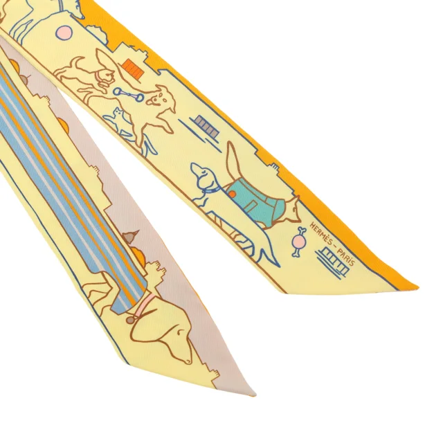 Hermès Twilly Les Chiens Parisiens Yellow in Yellow Silk from Ginza Xiaoma, photo 3 of 3