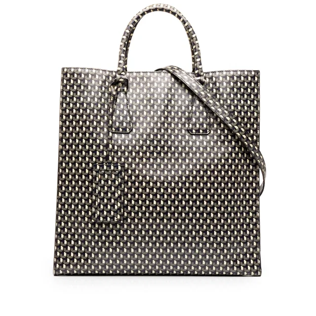 Black Prada Saffiano Stampato Shopping Tote Satchel in Black Saffiano leather from Designer Revival