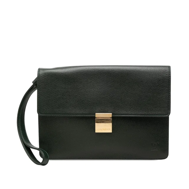 Green Louis Vuitton Taiga Selenga Clutch Bag in Green Leather from Designer Revival