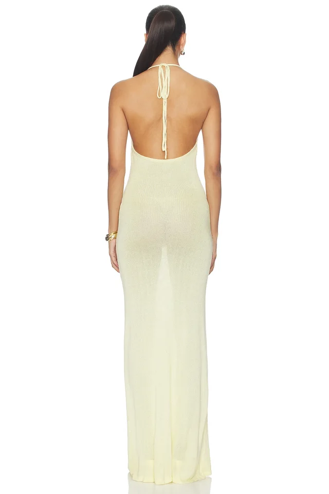 Runaway The Label Sabrina Halter Knit Maxi Dress in Lemon, photo 3 of 4 from REVOLVE (Canada)