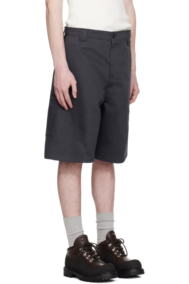 COOR Navy Cotton Blend Stitch Pointed Bermuda Shorts, photo 2 of 4 from SSENSE