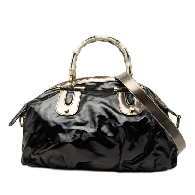 Black Gucci Coated Canvas Bamboo Dialux Pop Satchel in Black Coated canvas from Designer Revival