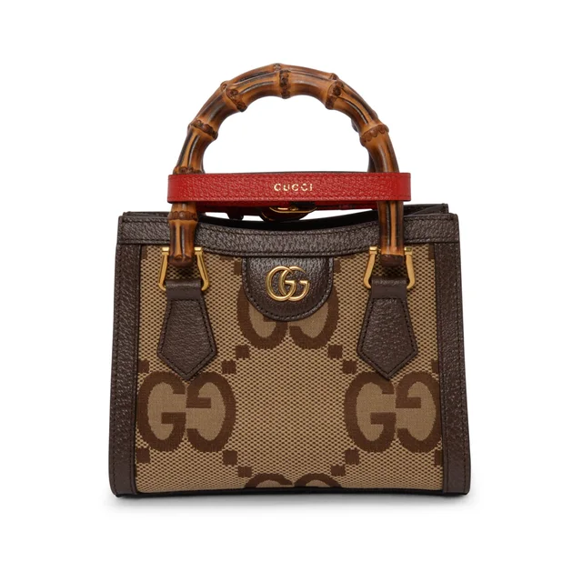 Gucci Textured Dollar Calfskin Jumbo GG Mini Diana Bag in Brown Calfskin from Blue Spinach