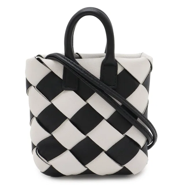 Bottega Veneta Charm Key Holder Mini Pouch Leather White Black in Black Leather from The Reluxe