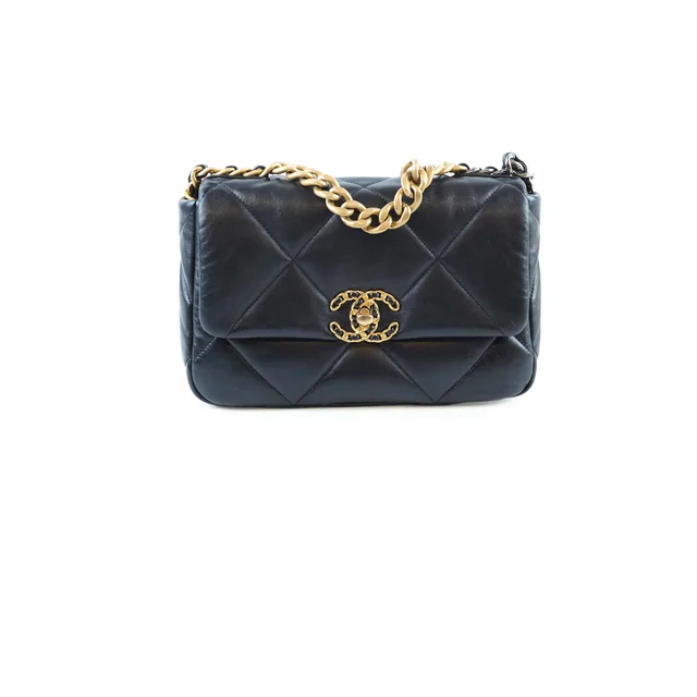 Chanel 19 Small Black in Black Goatskin from The Purse Affair