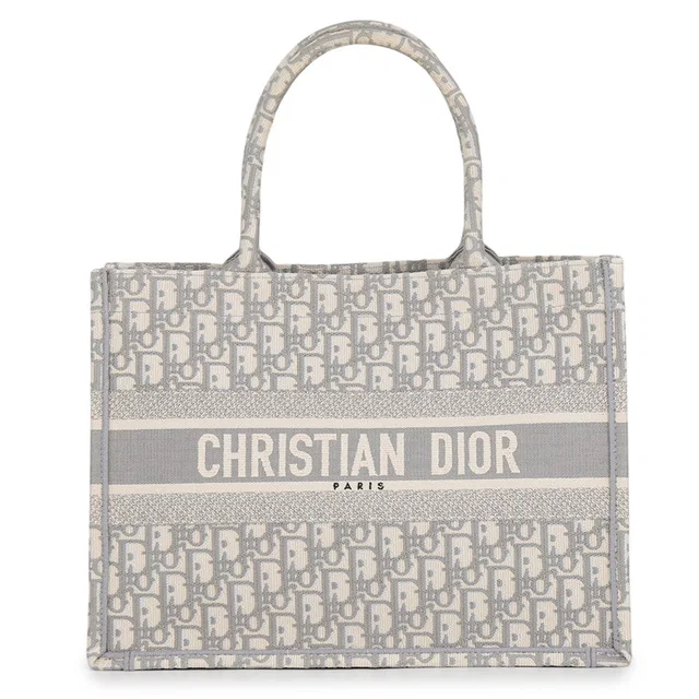 Dior Oblique Book Tote Gray/EcruWhiteM1296ZRIW_M20I Canvas Size Medium in Grey Canvas from GALLERY RARE