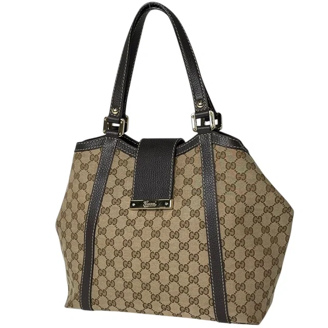 Gucci Tote Bag GG Pattern Canvas Beige Brown in Brown Canvas from The Reluxe