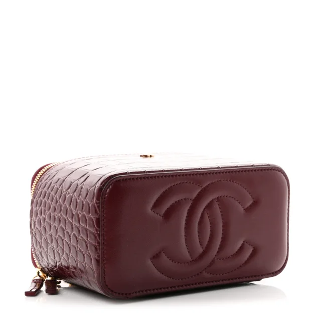 Chanel Crocodile Embossed Crococo Small Top Handle Vanity Case in Burgundy Calfskin from FASHIONPHILE, photo 4 of 11