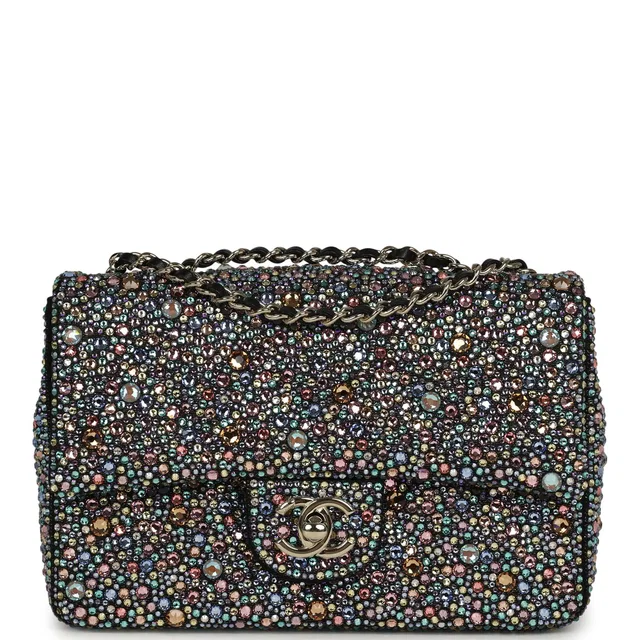 Chanel Mini Bedazzled Classic Rectangular Flap Bag Multicolor Crystals in Black Leather from Madison Avenue Couture