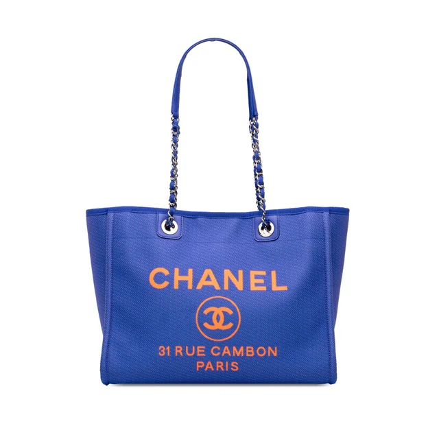 Blue Chanel Small Canvas Deauville Tote in Blue Canvas from Designer Revival