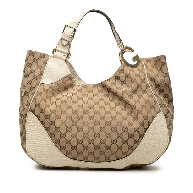 White Gucci GG Canvas Charlotte Tote in White Canvas from Designer Revival