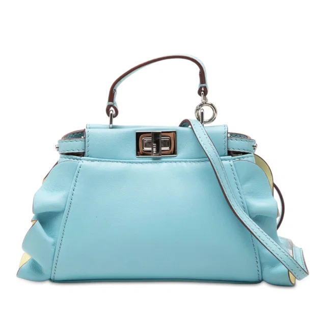 Blue Fendi Micro Bicolor Nappa Waves Peekaboo Iconic Satchel in Blue Nappa leather from Designer Revival