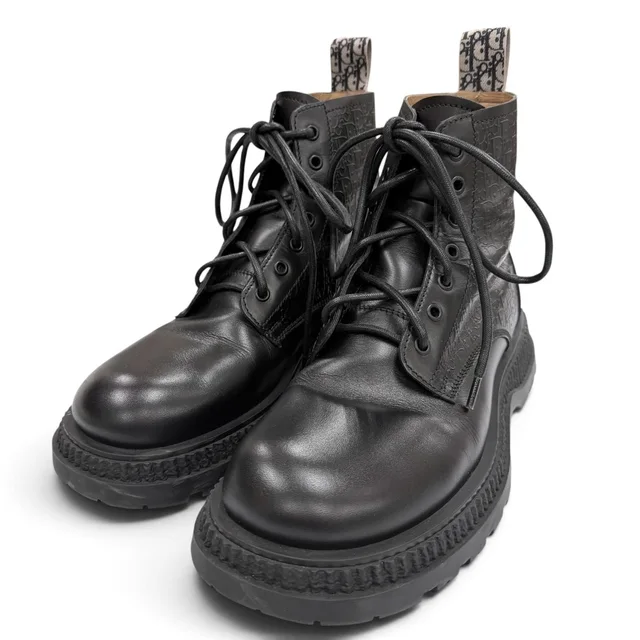 Dior Homme Buffalo Lace-up Boots Leather Oblique Black in Black Leather from The Reluxe
