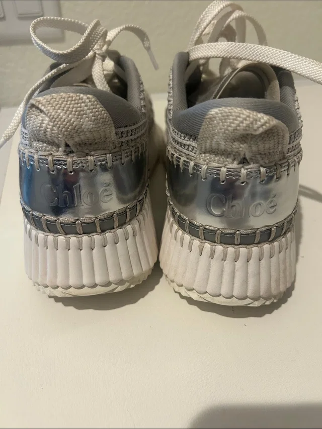 Chloé Chlo White Sneakers With Silver Heel Accent in silver|gray|white from Poshmark