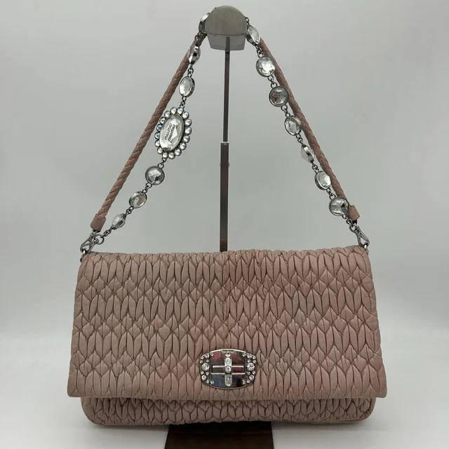 Miu Miu Nappa Crystal Matelasse Leather Bag Pink in Pink Nappa leather from The Reluxe