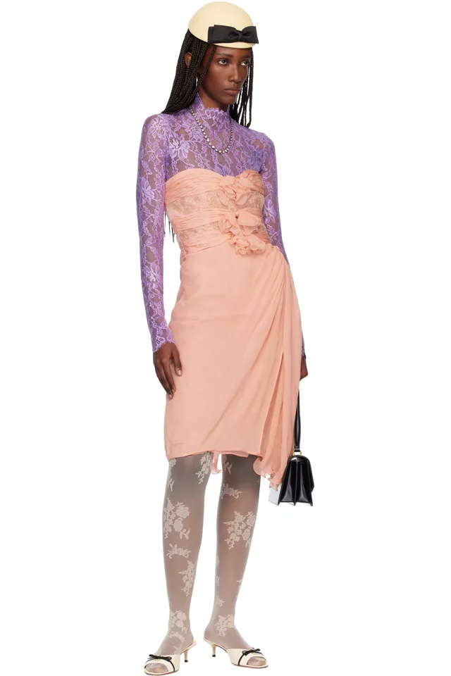 Valentino Pink Crepponne Chiffon Midi Dress, photo 5 of 5 from SSENSE